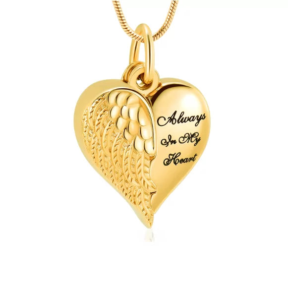 Ash pendant - Heart with wings and engraving