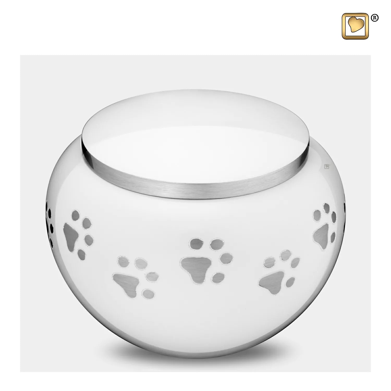 Dierenurn - Rond wit parelmoer met pootjes - LoveUrns