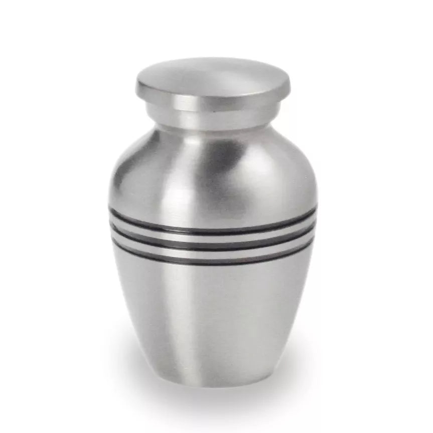 Messing mini urn - zilverkleurig met zwarte strepen