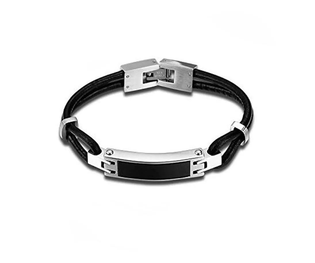 Ash bracelet - Black leather with a synthetic stone