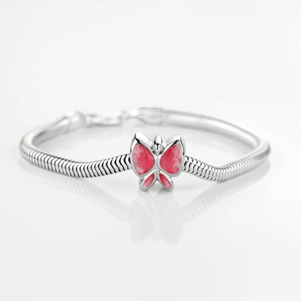 Silver ash charm - Pink butterfly