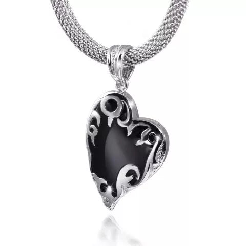 Silver ash pendant - heart-shaped in black design
