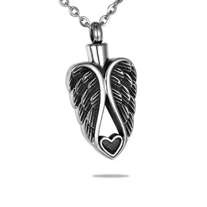 Ash pendant - Heart-shaped with angel wings