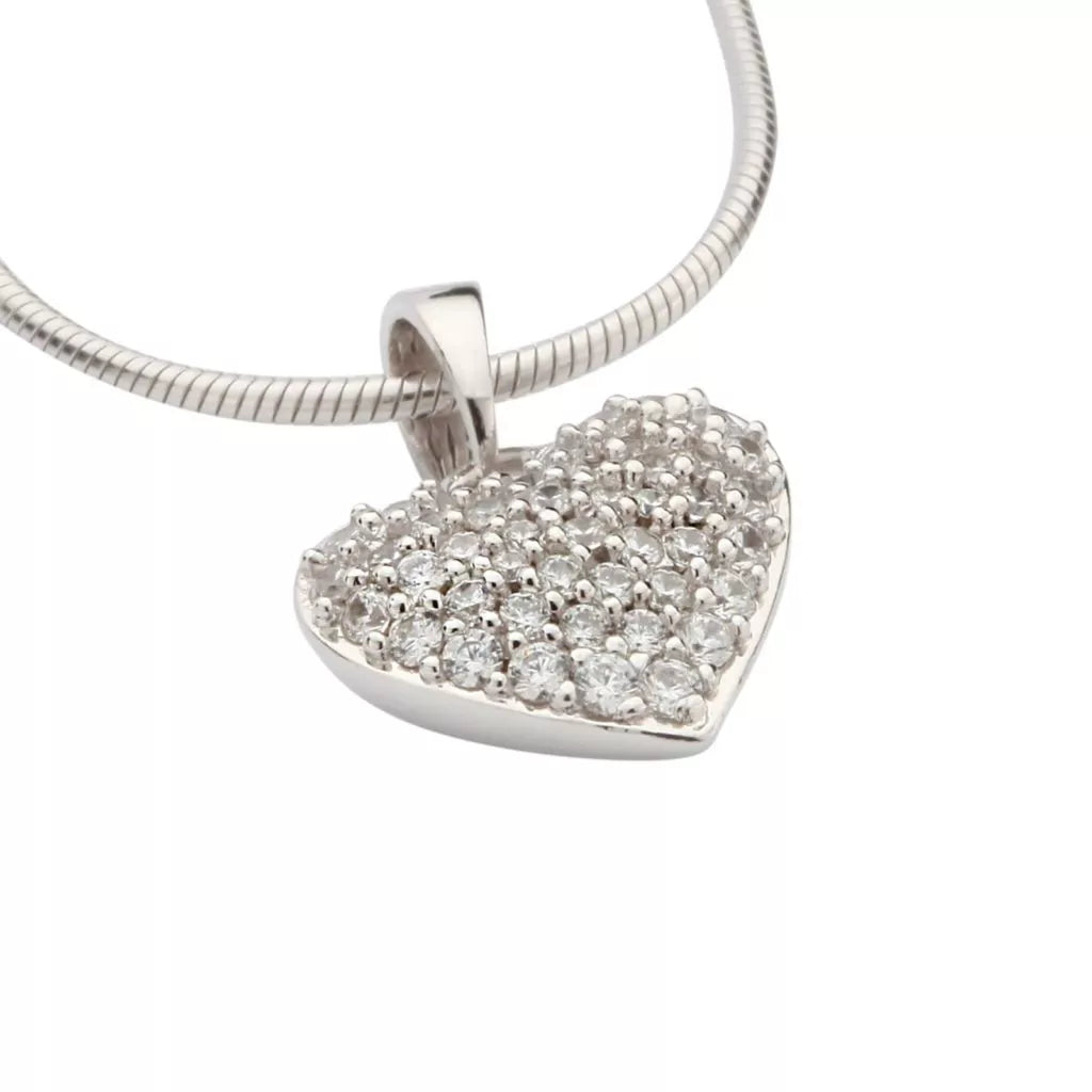 Silver ash pendant - Heart inlaid with Zirconia stones