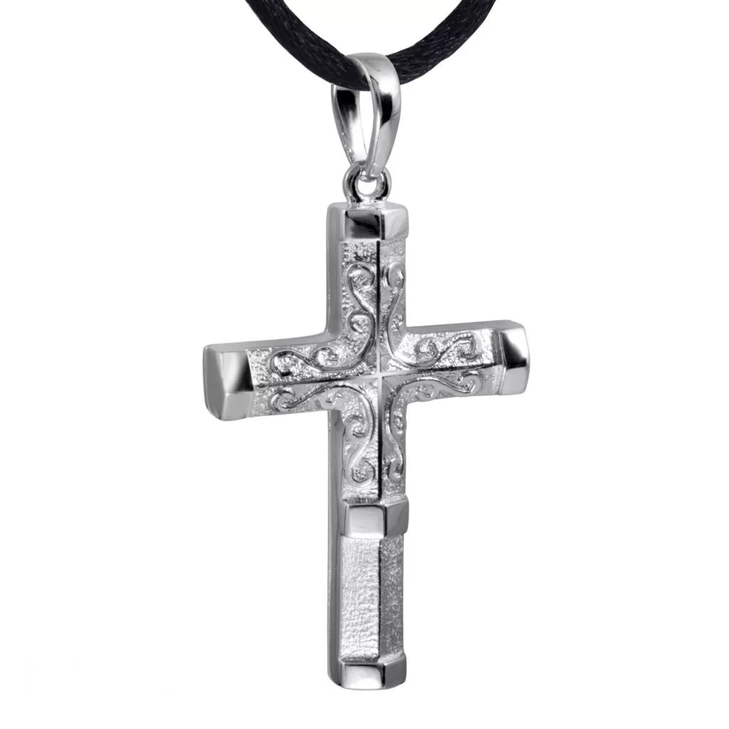 Silver ash pendant - Cross with motif
