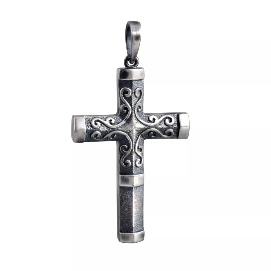 Silver ash pendant - Cross with motif