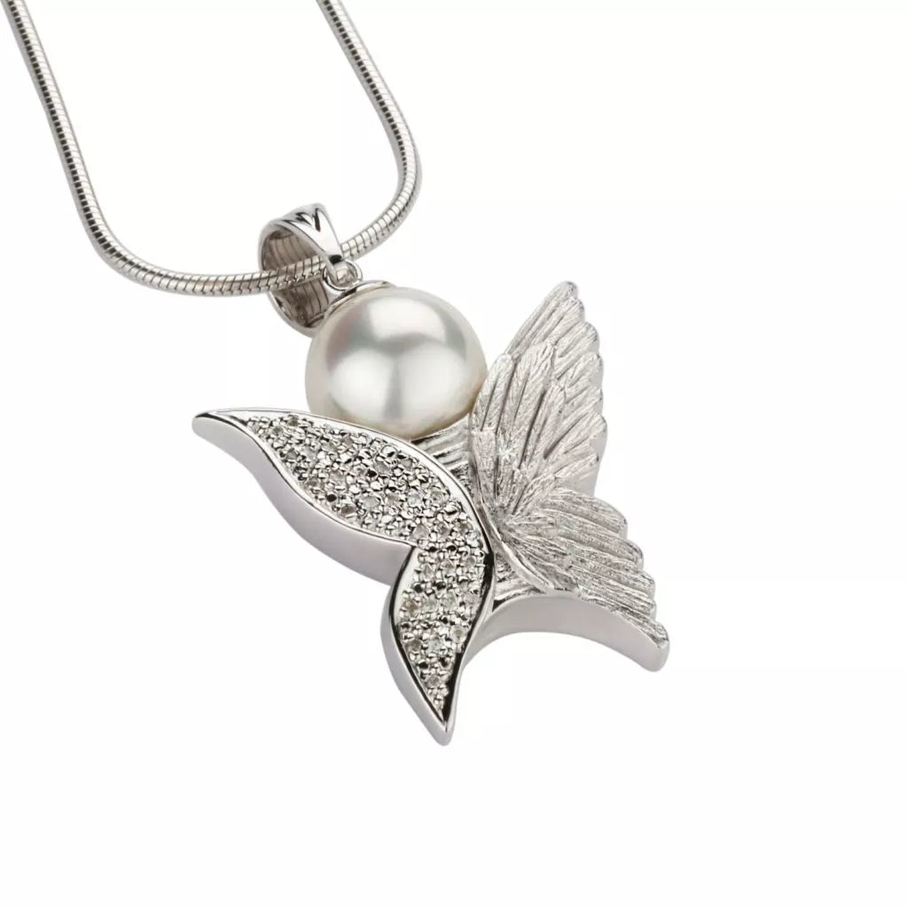 Silver ash pendant - Butterfly with pearl