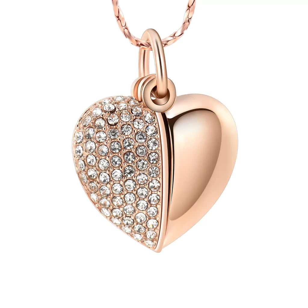 Ash pendant - Open heart design half inlaid with Zirconia