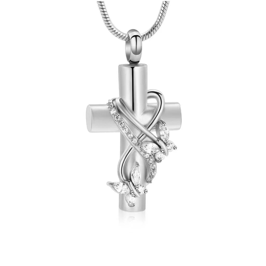 Ash pendant - Cross with butterflies