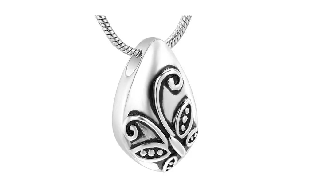 Ash pendant - Teardrop with butterfly