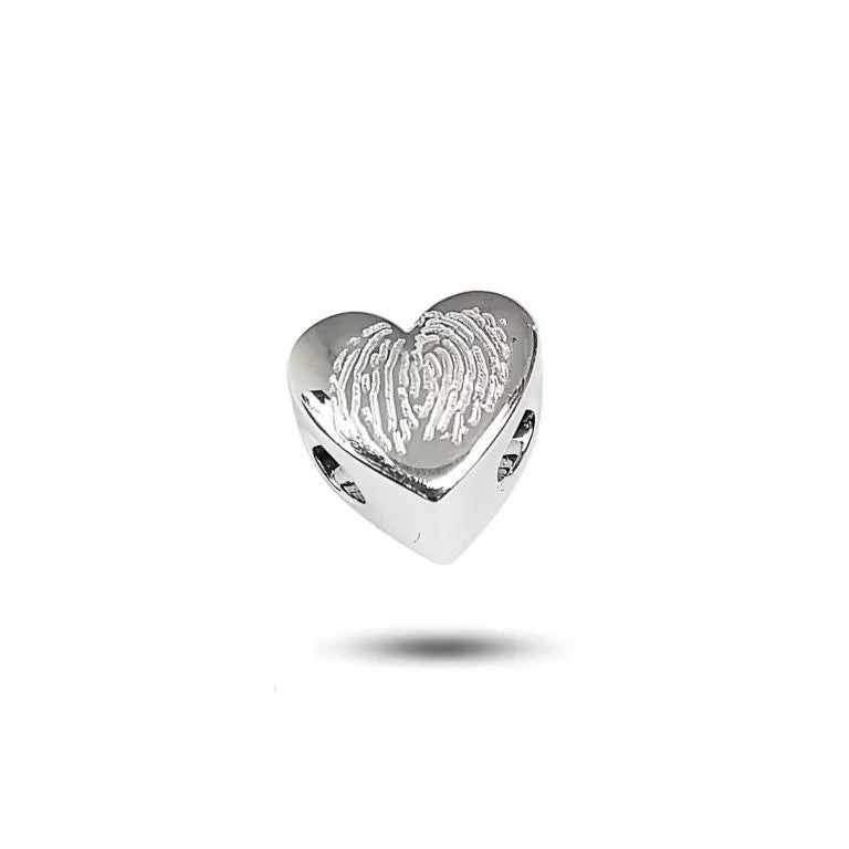 Silver ash charm - heart-shaped with fingerprint