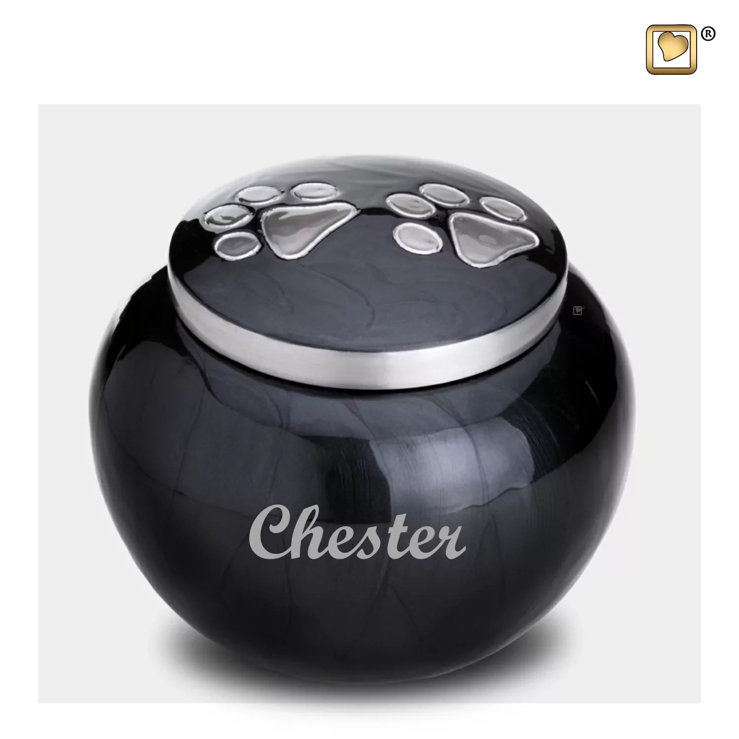Animal urn - Round black with silver legs - LoveUrns