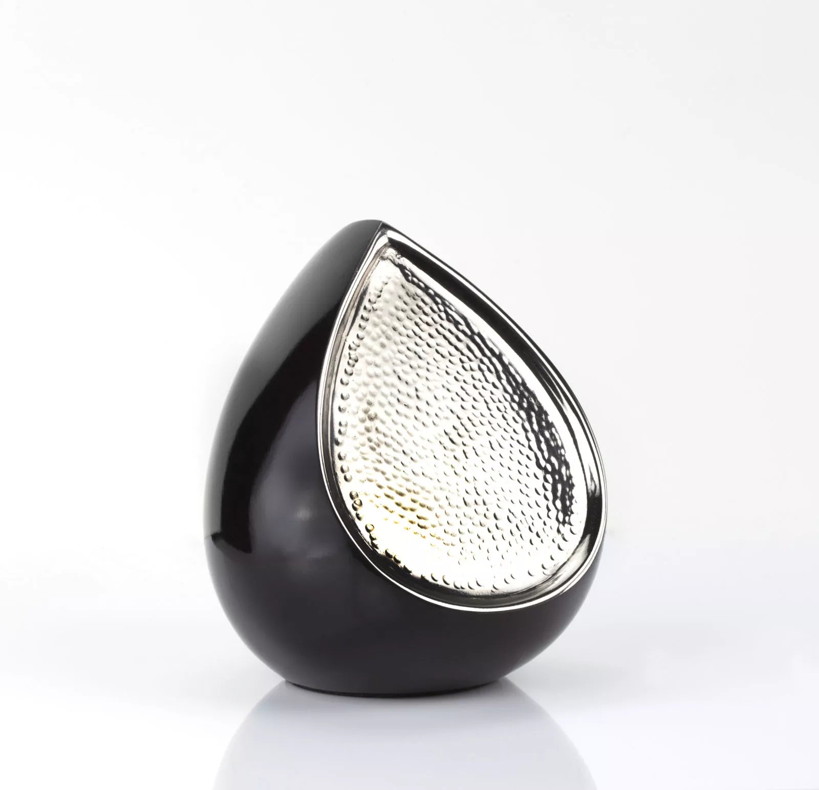 Brass mini urn - black teardrop with a silver design