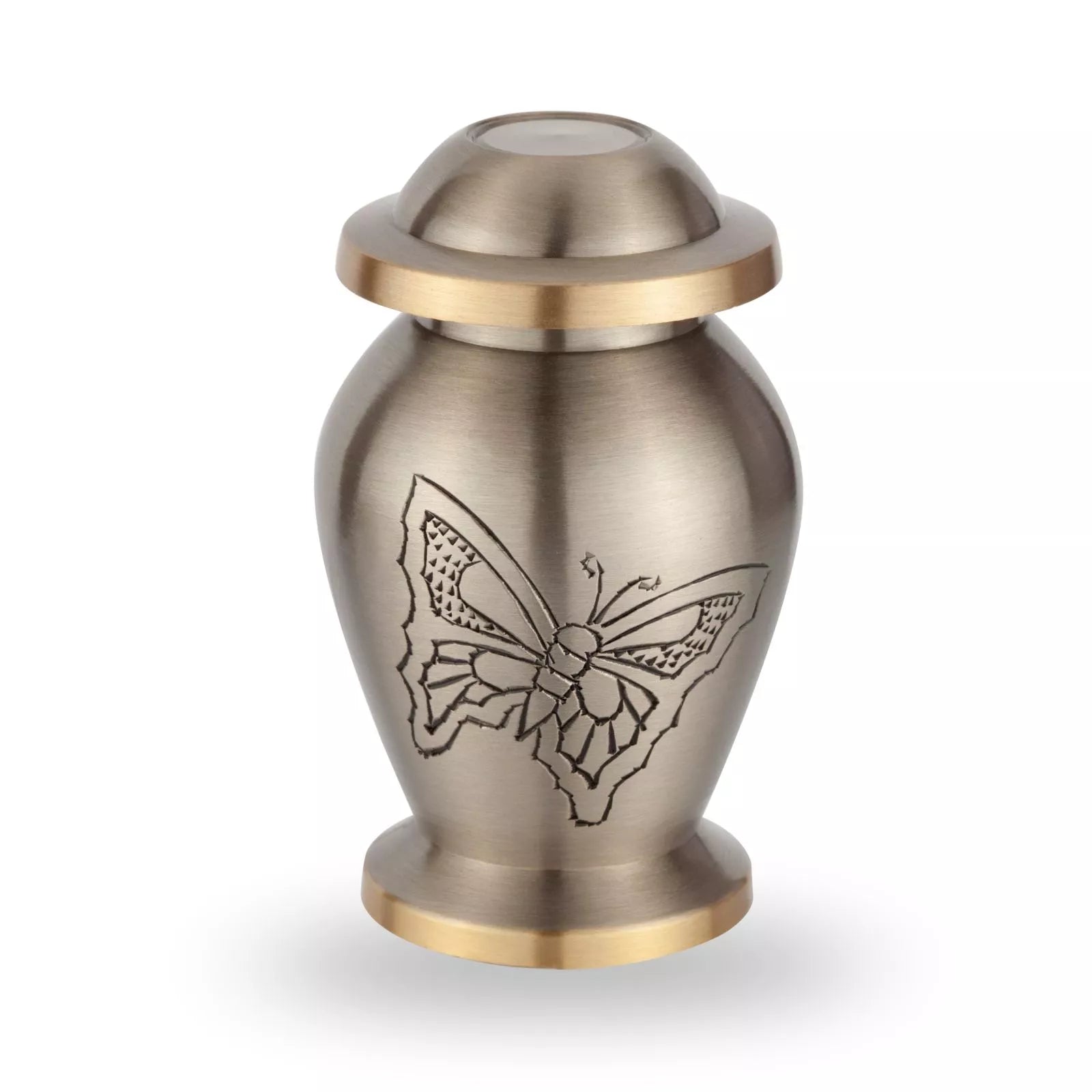 Messing mini urn - Goud/Zilver bedrukt met een vlinder
