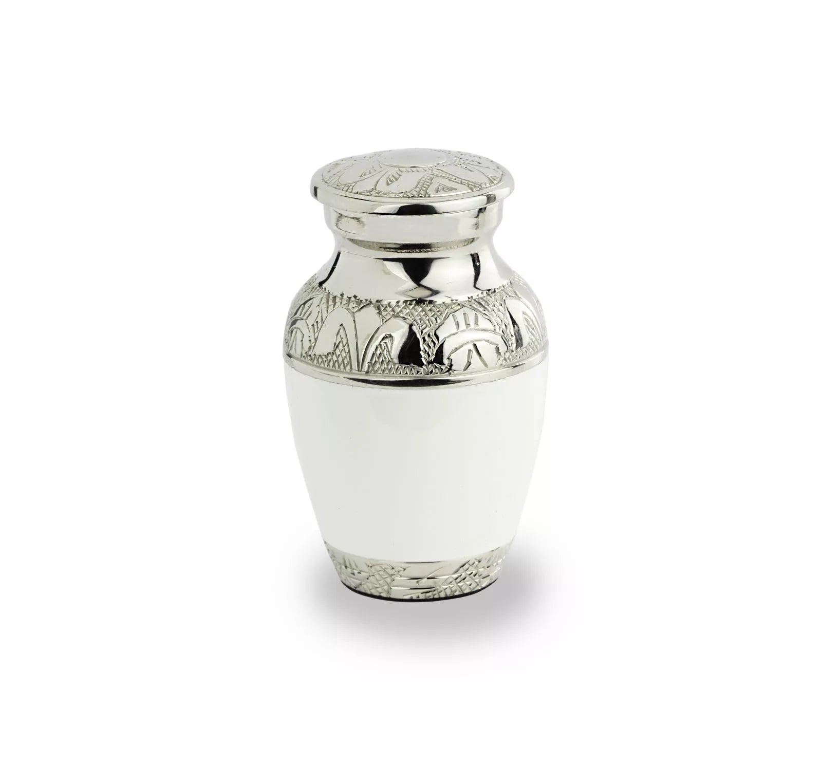 Messing mini urn - parelmoer wit met een zilver design