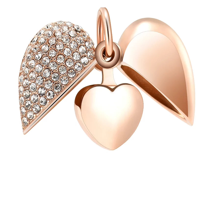 Ash pendant - Open heart design half inlaid with Zirconia