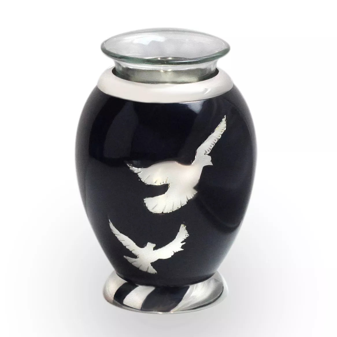 Mini urn en waxinehouder - zwart met vogels
