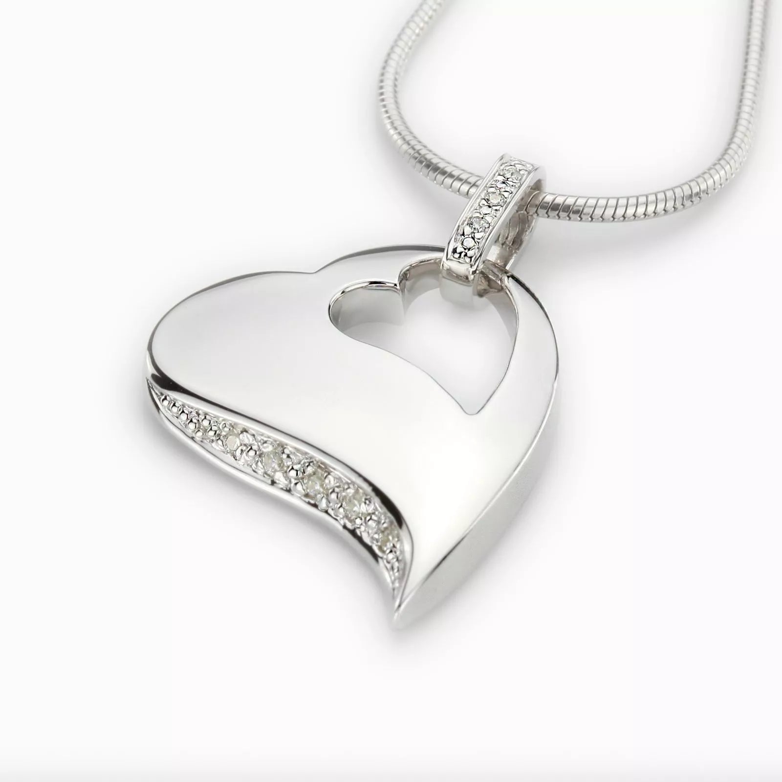 Silver ash pendant - open heart with Zirconia