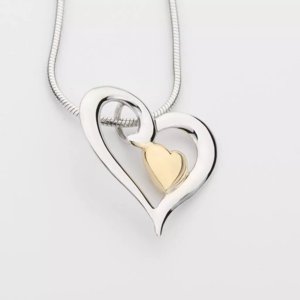 Silver ash pendant - Heart with golden heart