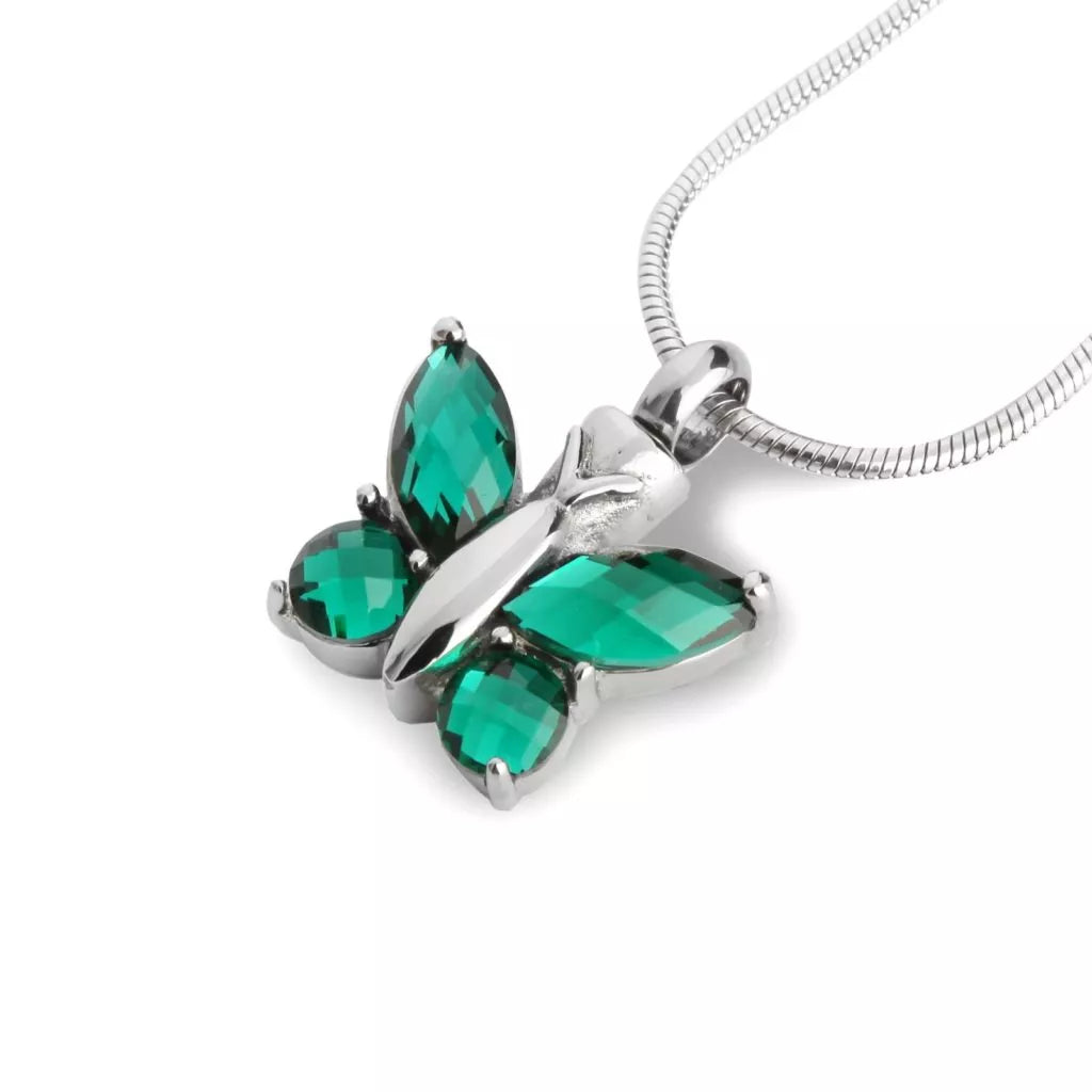 Ash pendant - Butterfly with green stones