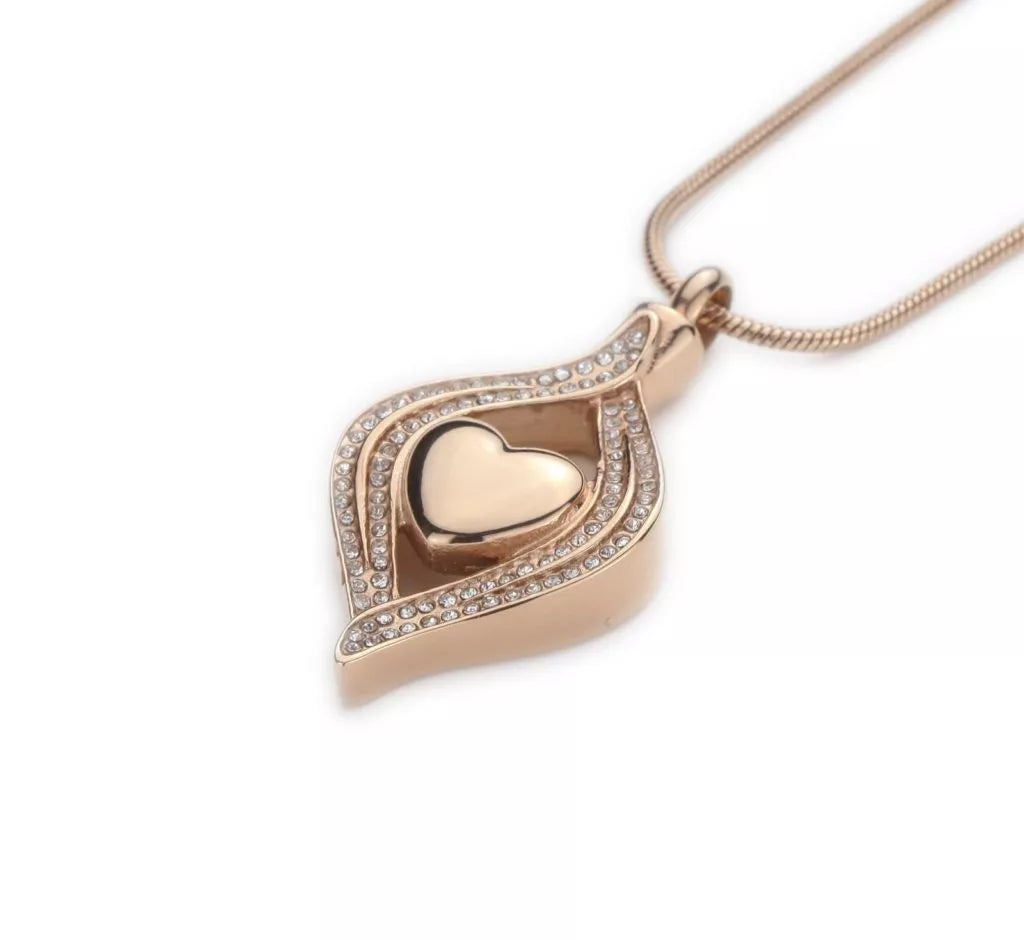 Ash pendant - Heart-shaped inlaid with Zirconia stones