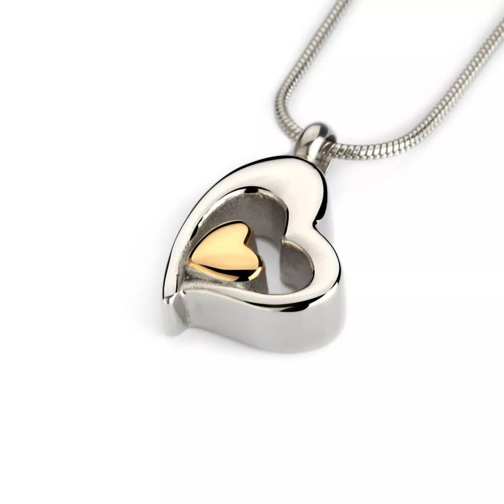 Ash pendant - Heart with golden heart