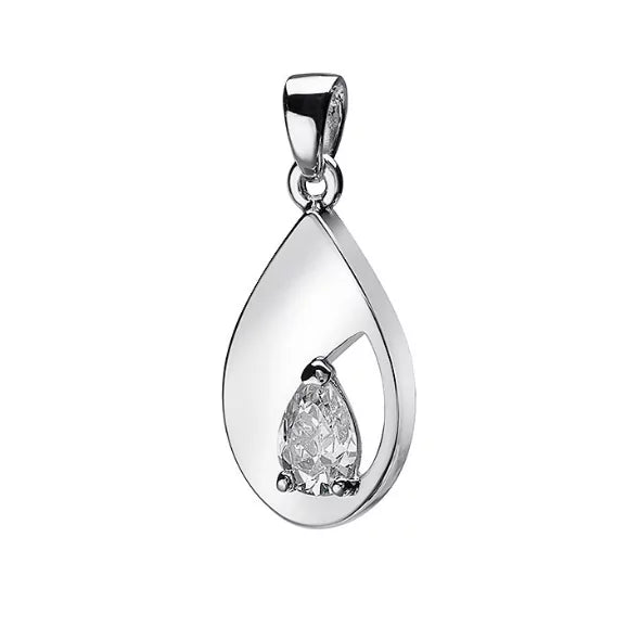Silver ash pendant - Teardrop with Zirconia