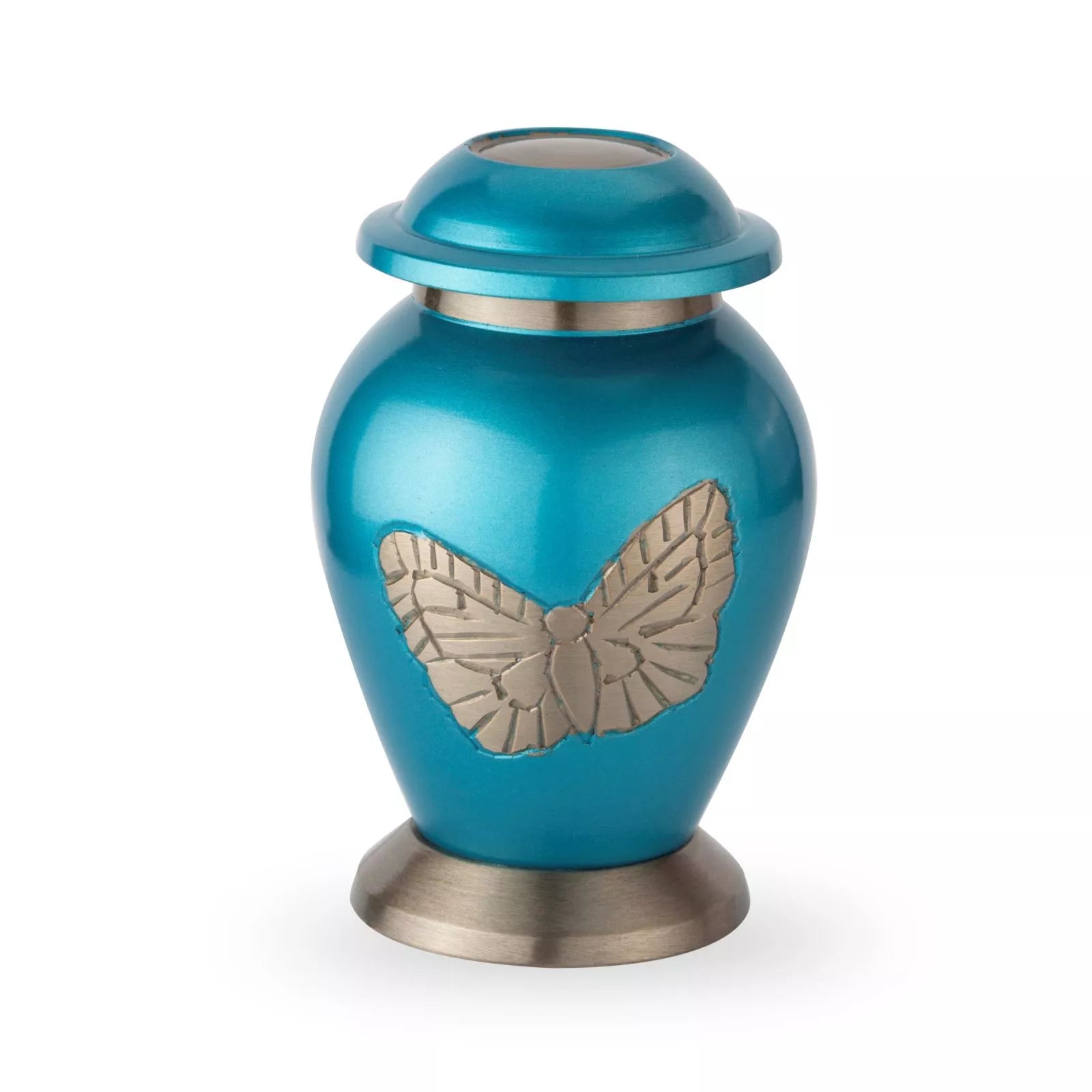 Messing mini urn - blauw met een vlinder