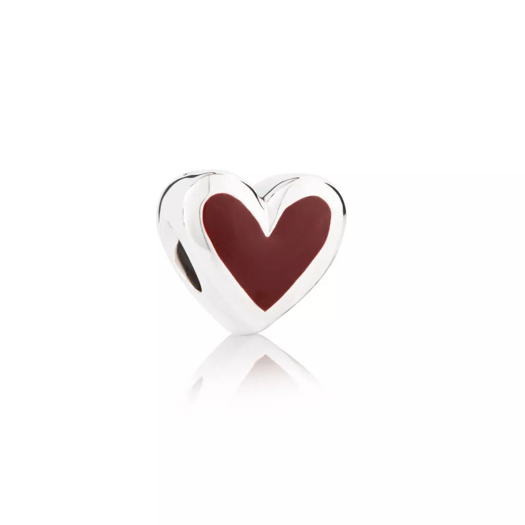 Silver ash charm - red heart