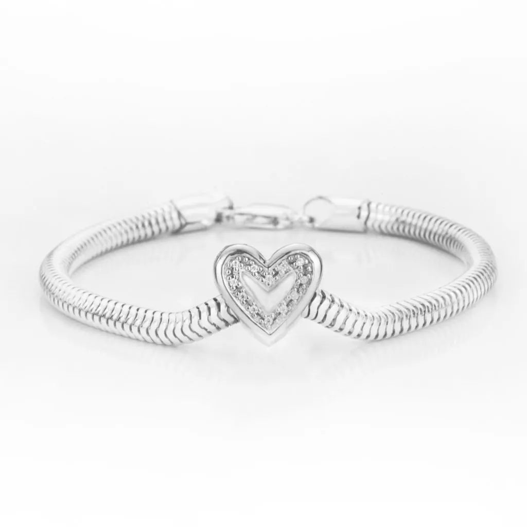 Silver ash charm - heart shape with Zirconia stones