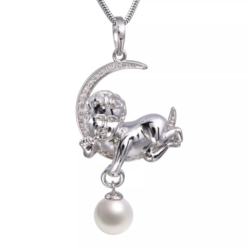 Silver ash pendant - Angel with pearl
