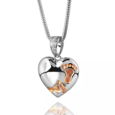 Silver ash pendant - Heart with baby feet