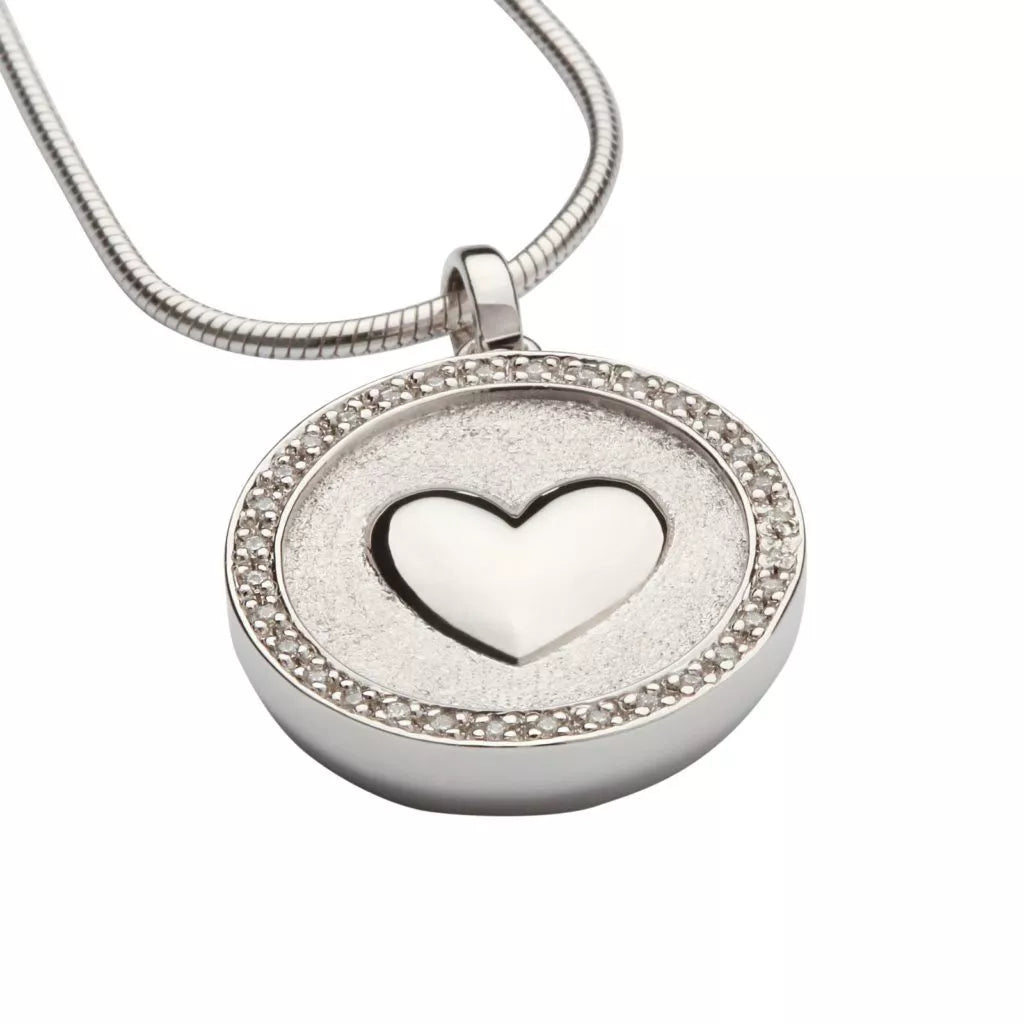Silver ash pendant - Heart in round frame
