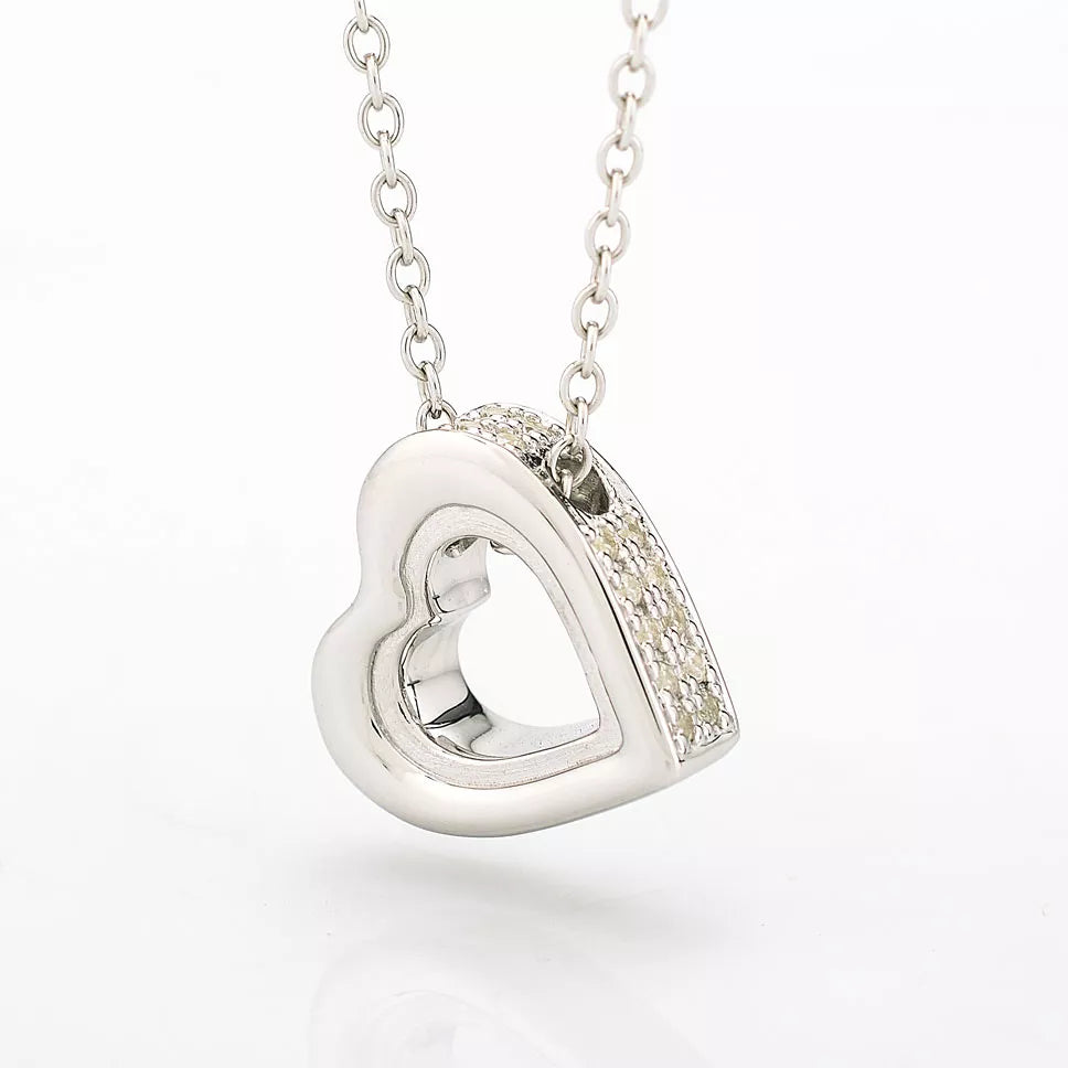 Silver ash pendant - Open heart printed with Zirconia