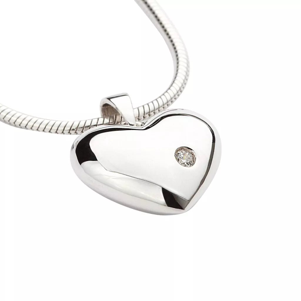 Silver ash pendant - heart-shaped with Zirconia