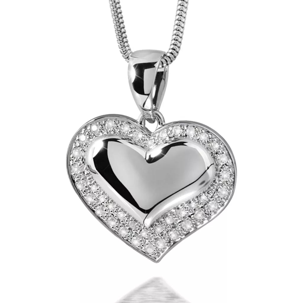 Silver ash pendant - Spherical heart with Zirconia edge