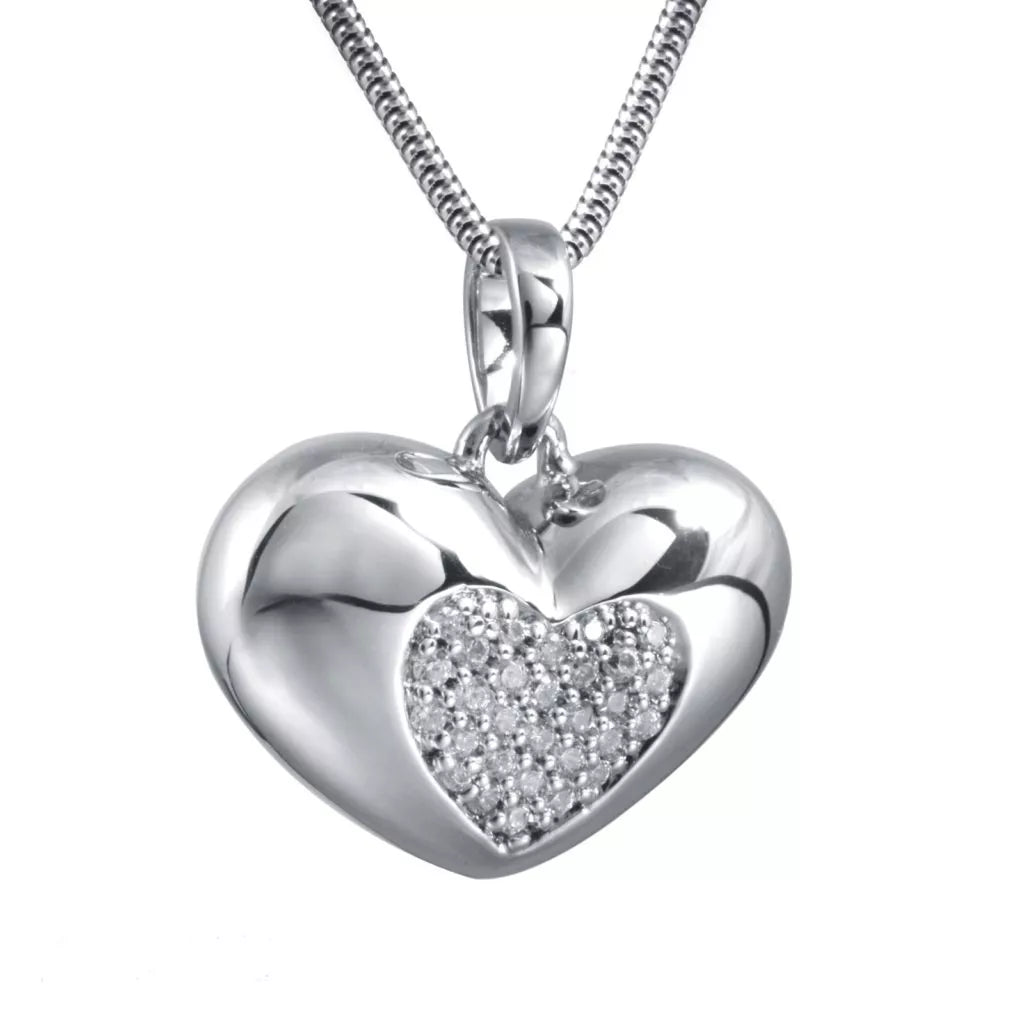 Zilveren ashanger - Bolvormig hart met Zirkonia