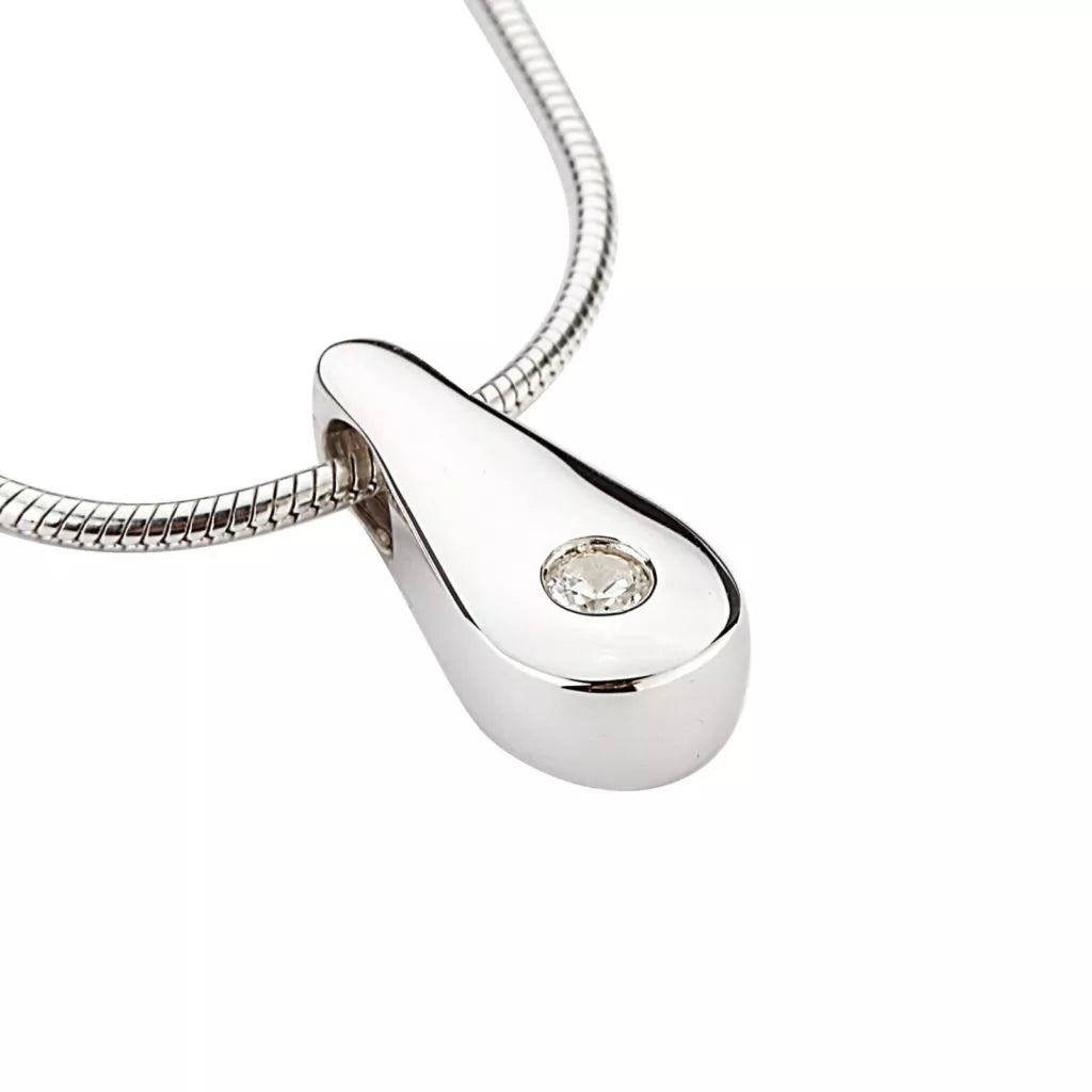 Silver ash pendant - Small teardrop with Zirconia stone