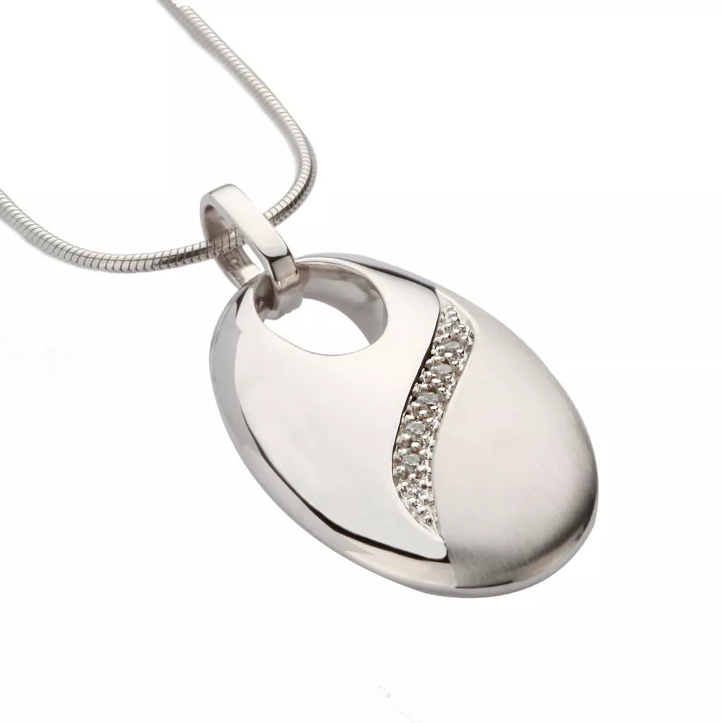 Silver ash pendant - Oval with Zirconia
